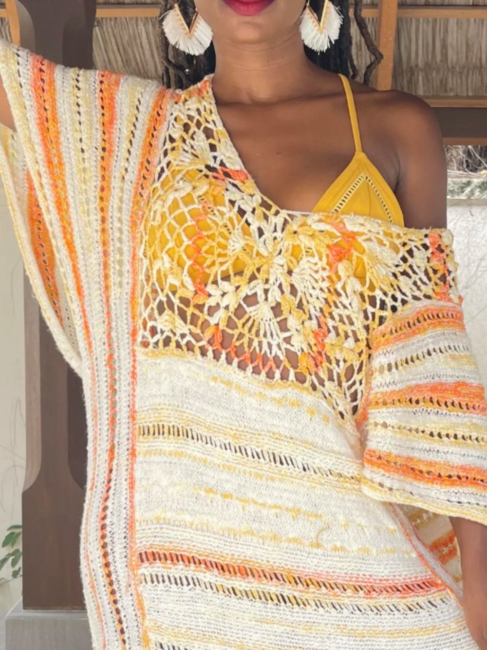 NWT Free People Crochet Sweater Kaftan / Cover-Up Dress in the Sunflare Combo M